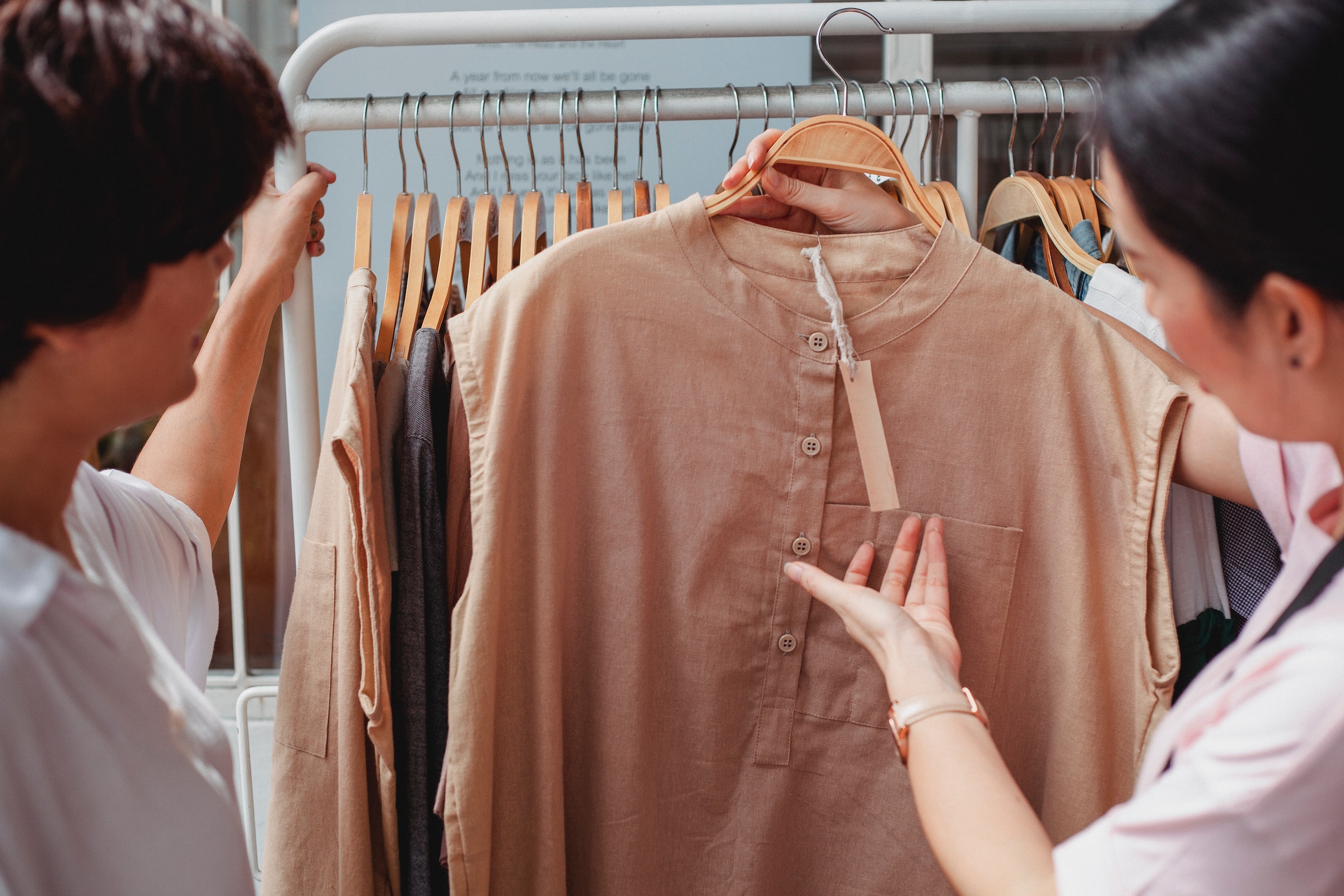 Women discussing clothing